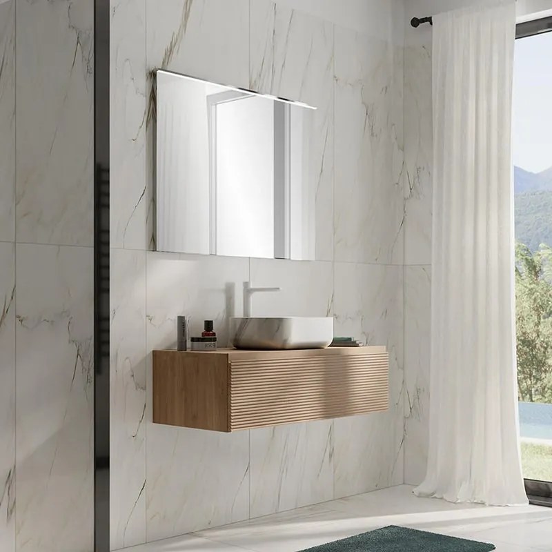 Mobile da bagno sospeso sotto lavabo Step L 100.3 x H 30 x P 46 cm rovere cannettato, 1 cassetto