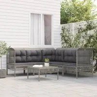 Set Divani da Giardino 6 pz con Cuscini in Polyrattan Grigiocod mxl 100653