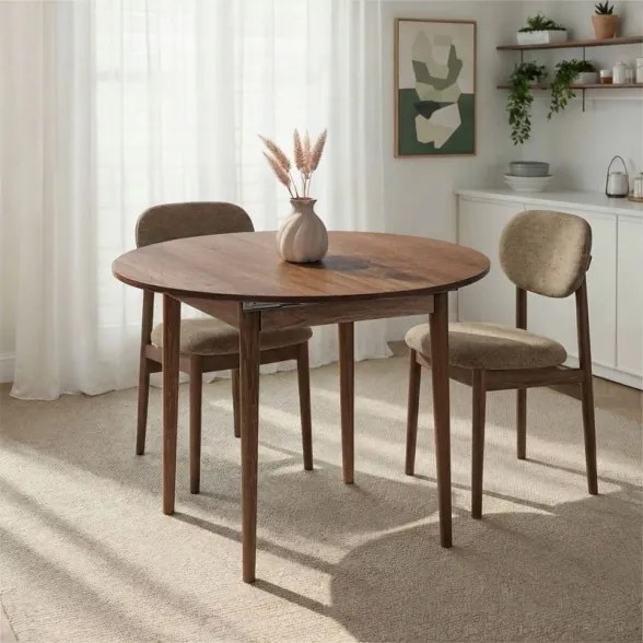 Tavolo Tondo Da Pranzo Allungabile 100-130 Cm Da Interno Viona Noce Scuro
