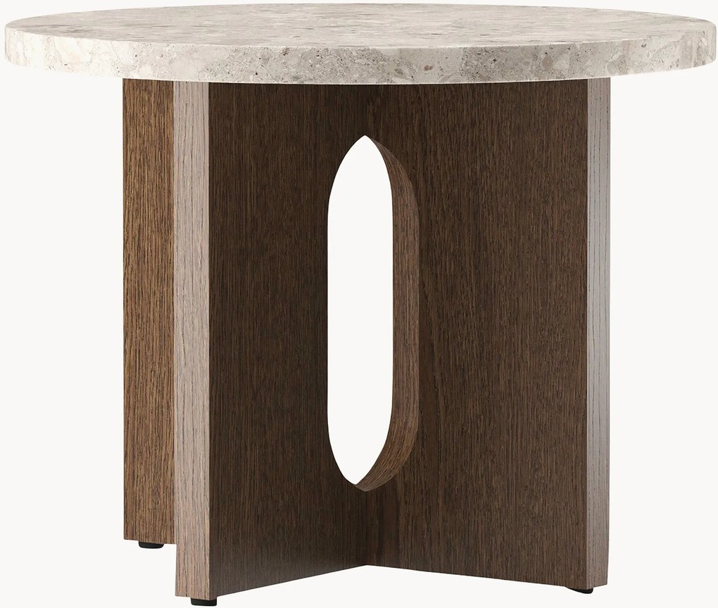 Tavolino rotondo in legno con piano in arenaria Androgyne