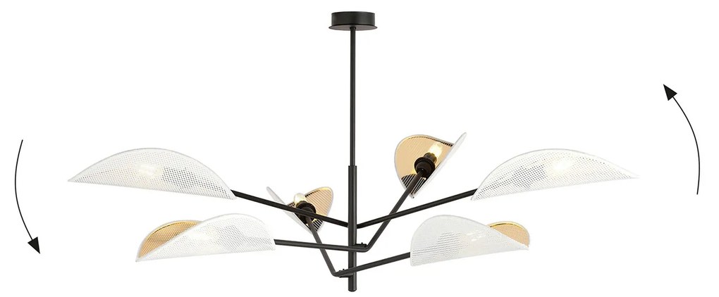 Lampadario 6 Luci Eridano In Acciao Nero E Bianco Oro Con Bracci Mobili