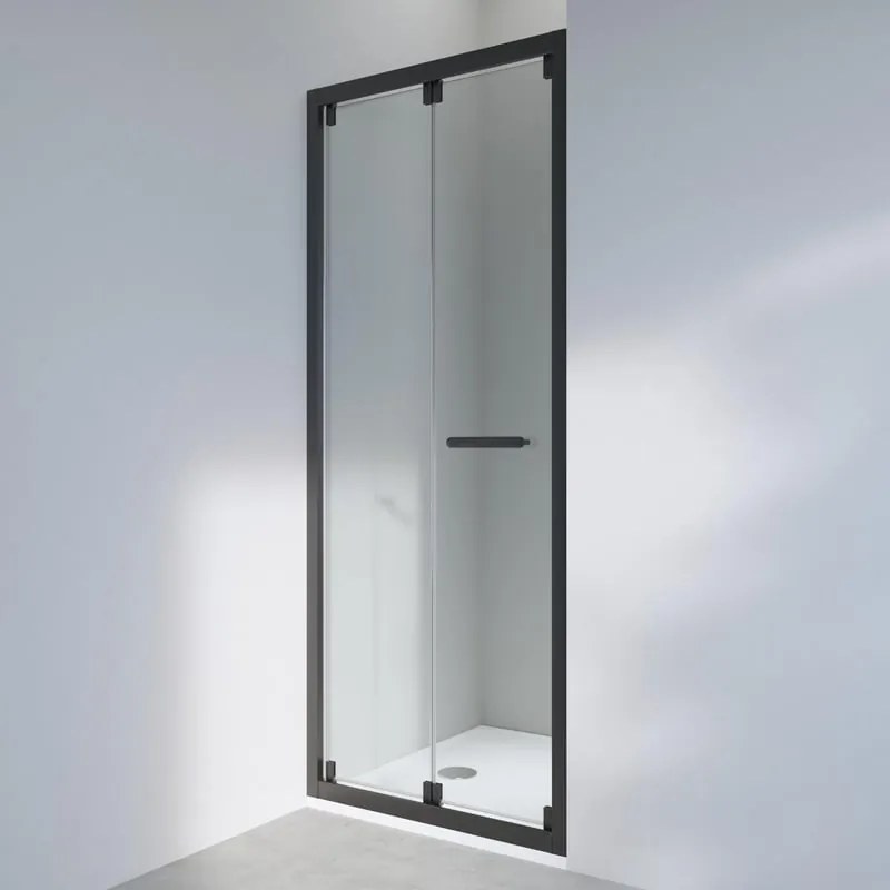Porta doccia pieghevole Easy L 90 x H 190 x P 0.6 cm in vetro vetro senza finitura / trasparente profilo nero