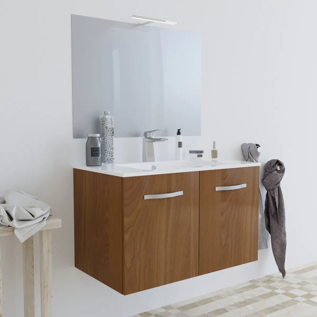 Mobile bagno BUMA80 Rovere scuro 8180 con lavabo e specchio