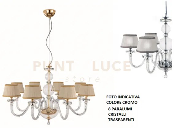 Lampadario in vetro bach 8 luci lp.bach-8cp-cr cromato con paralumi