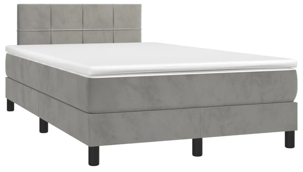 Letto a molle materasso e led grigio chiaro 120x190 cm velluto