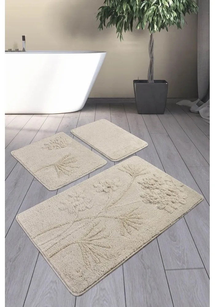 Set di 3 tappetini da bagno beige Orkide - Foutastic
