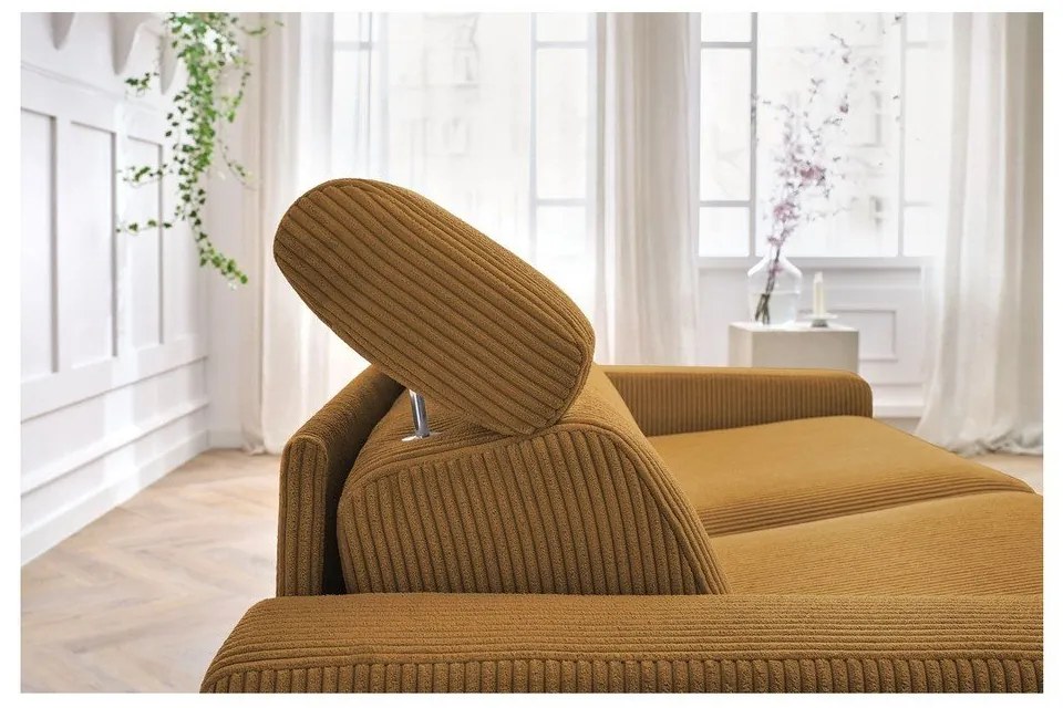 Divano color senape allungabile con rivestimento in velluto a coste 195 cm Monaco – Bobochic Paris