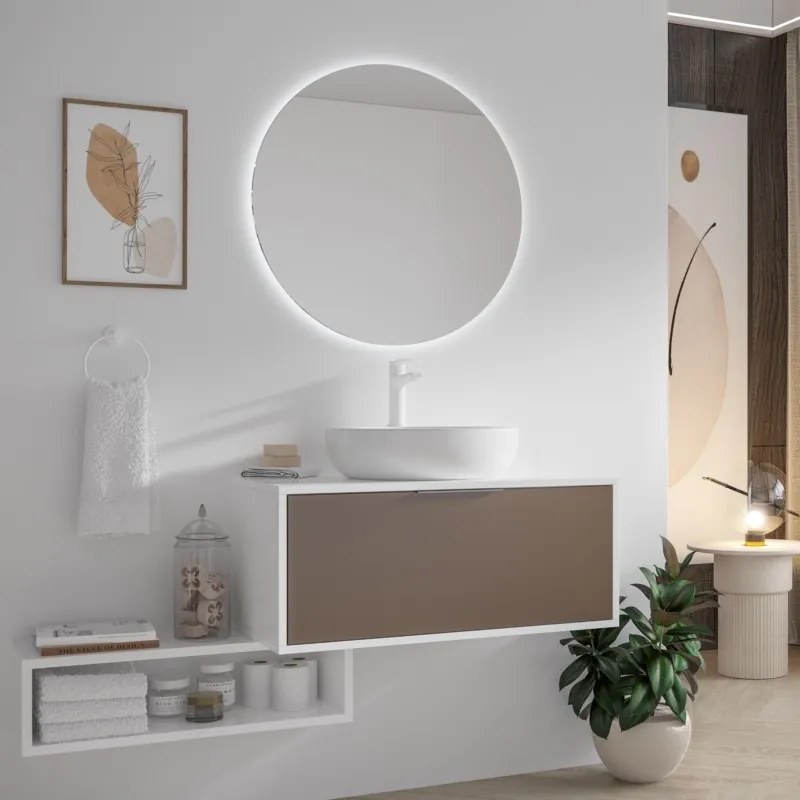 Kamalu - Mobile sospeso 80cm bicolore con cassetto scorrevole SPR-80