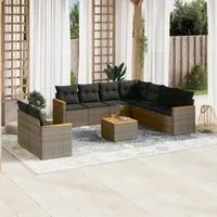 Set Divano da Giardino 10 pz con Cuscini Grigio in Polyrattan 3258511