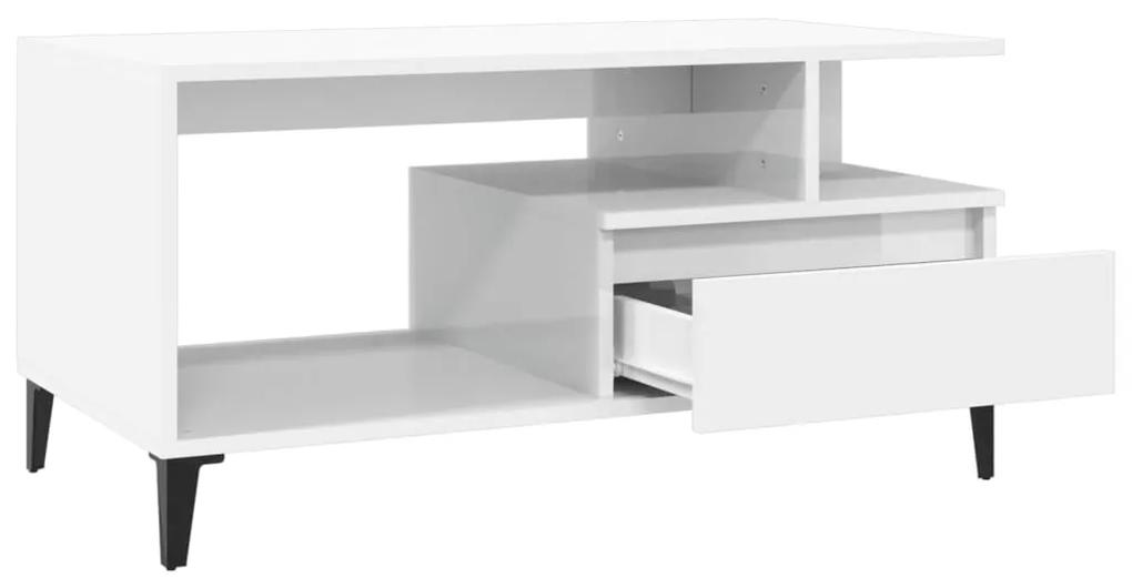 Tavolino da Salotto Bianco Lucido 90x49x45 cm Legno Multistrato