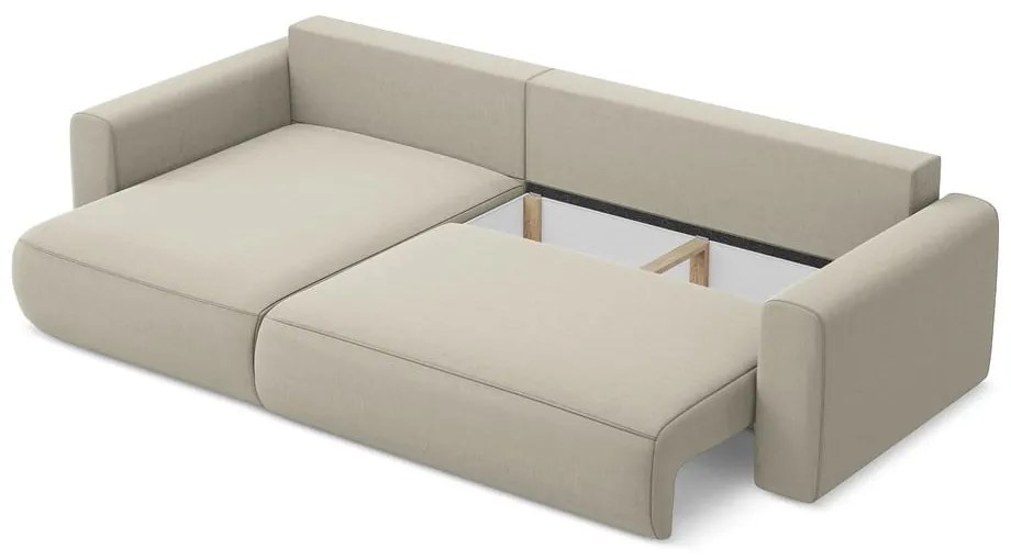 Divano angolare beige allungabile/con contenitore (con penisola a sinistra/con chaise lounge) con rivestimento in velluto Kapua – Makamii