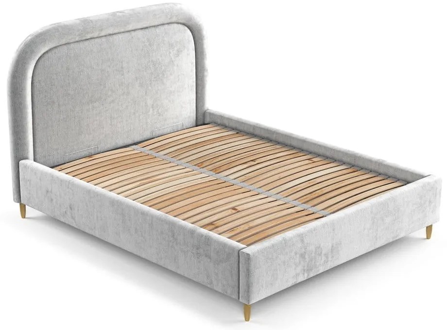 Letto matrimoniale imbottito grigio chiaro con spazio contenitivo e rete 140x200 cm Mija - Maison de Rêve