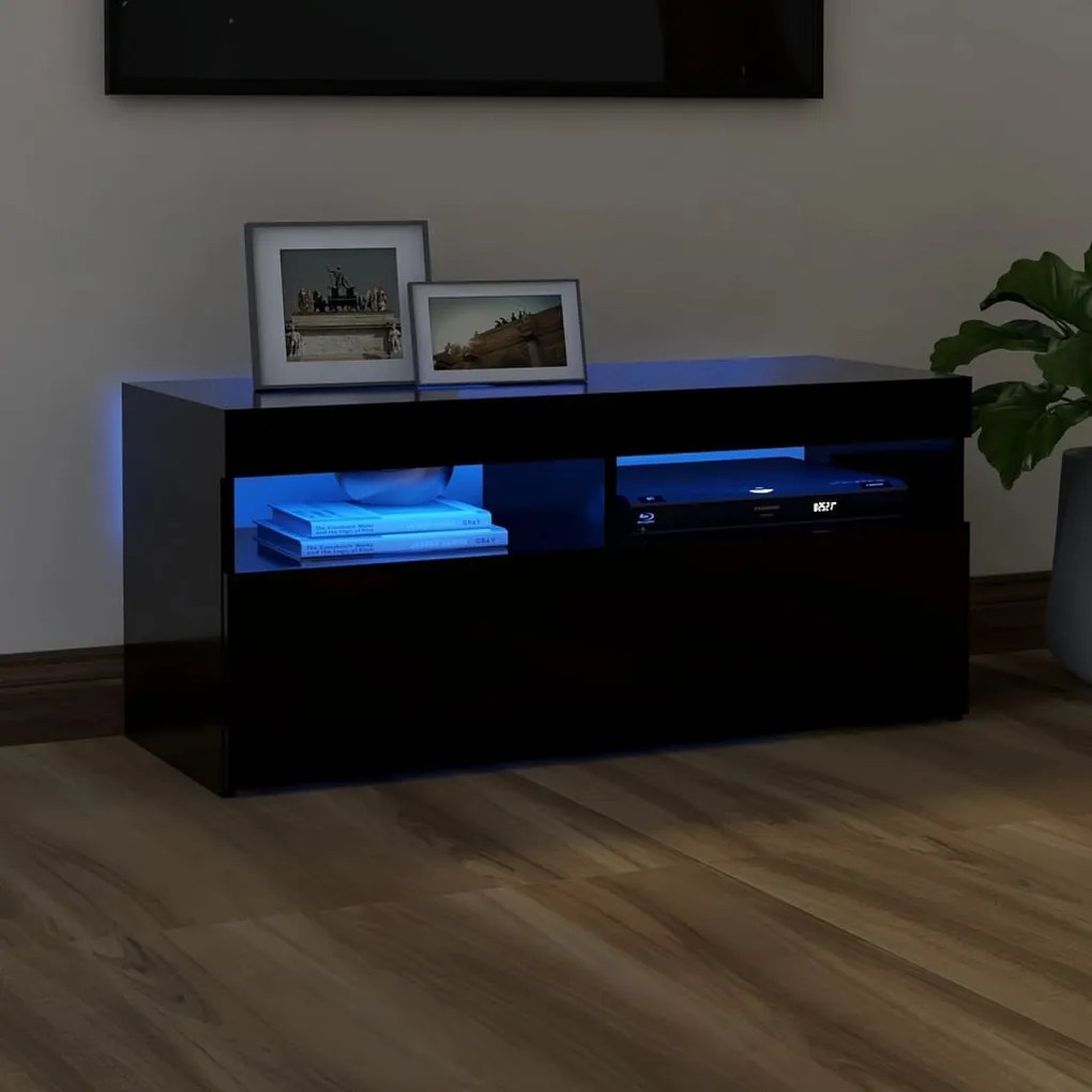 Mobile Porta Tv Con Luci Led Nero 90x35x40 Cm /