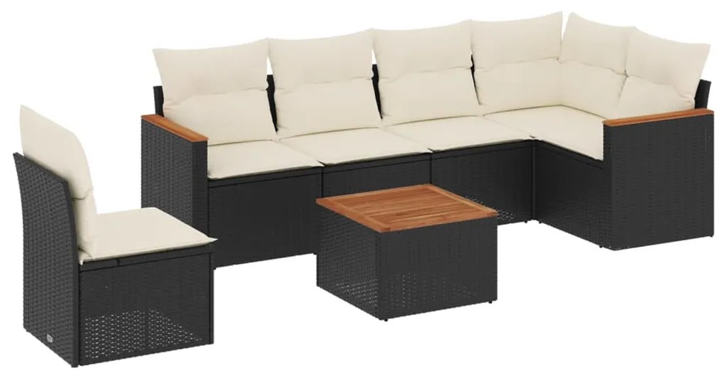 Set divani da giardino con cuscini 7pz nero polyrattan