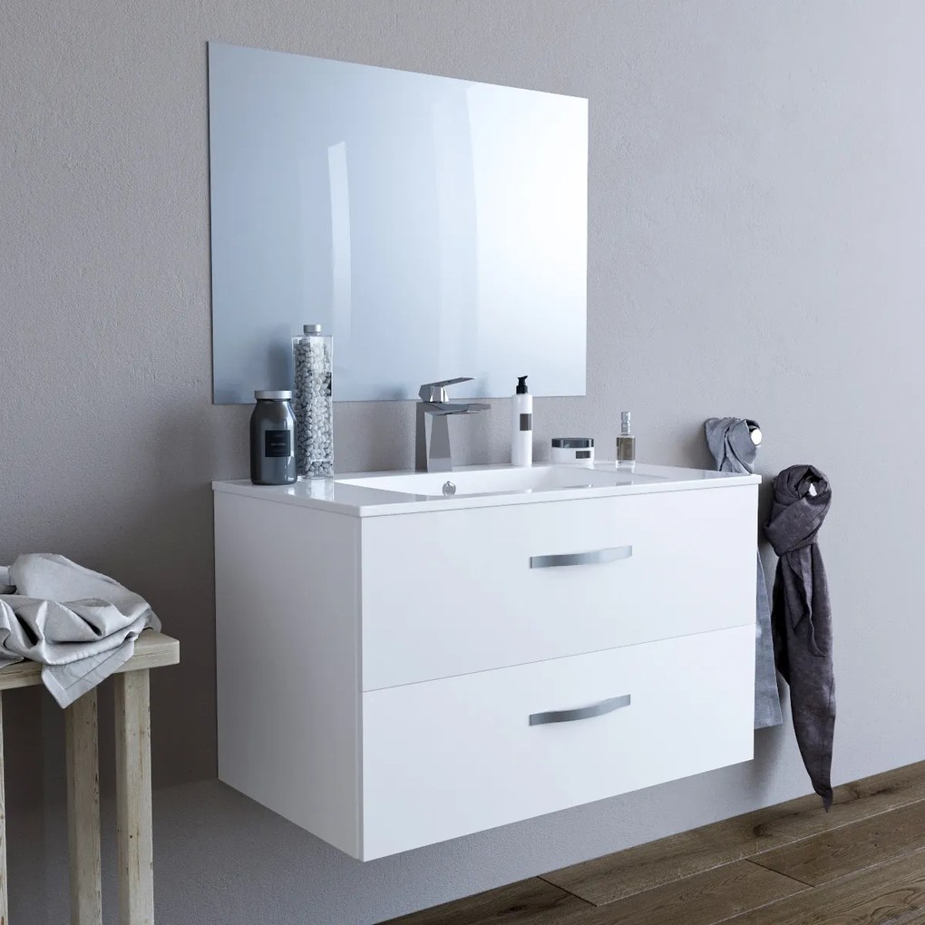 Mobile bagno LINDA80 Bianco con lavabo e specchio - 8280 - SENZA LUCE LED
