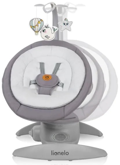 Lionelo - Altalena per bambini con melodia MELL Grey Stone 4xAA + telecomando