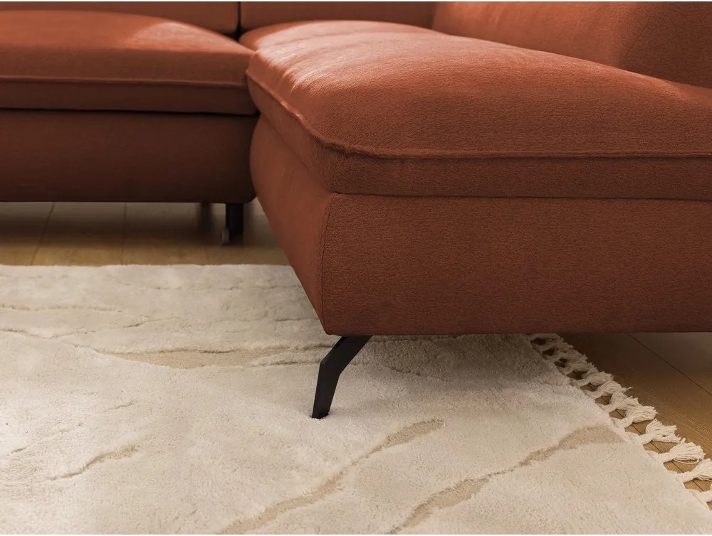 Divano angolare color terracotta (con penisola a destra/a L) con rivestimento in ciniglia Marbeya – Ropez