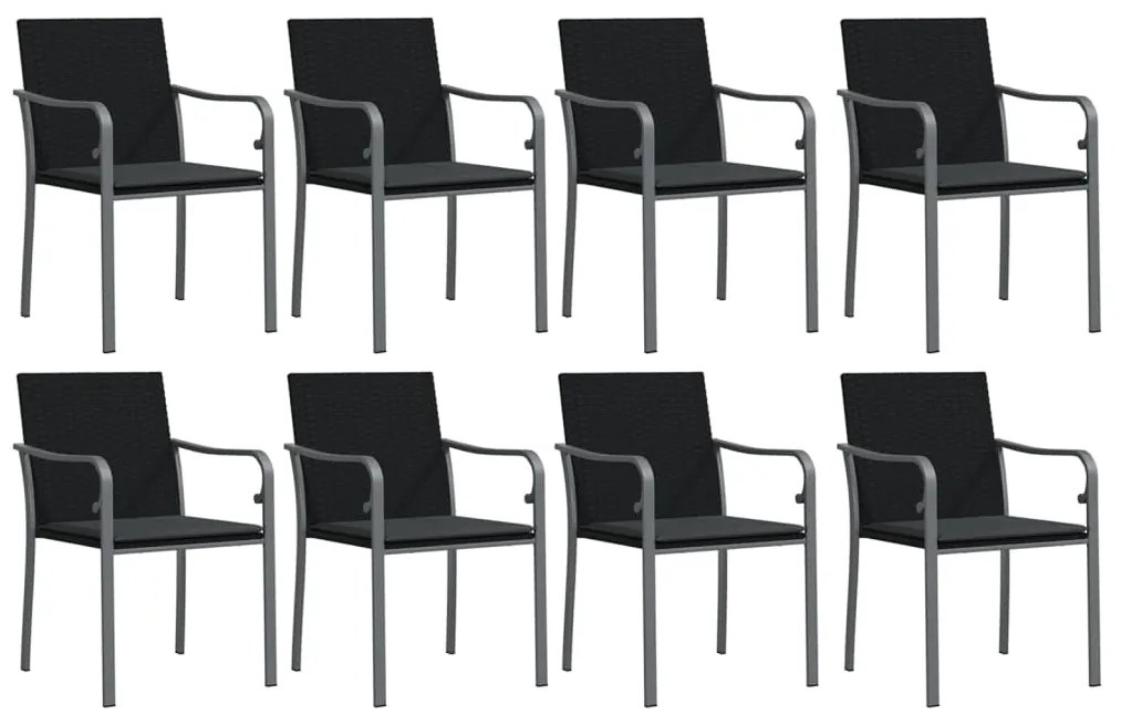 Set pranzo da giardino 9 pz con cuscini in polyrattan e acciaio