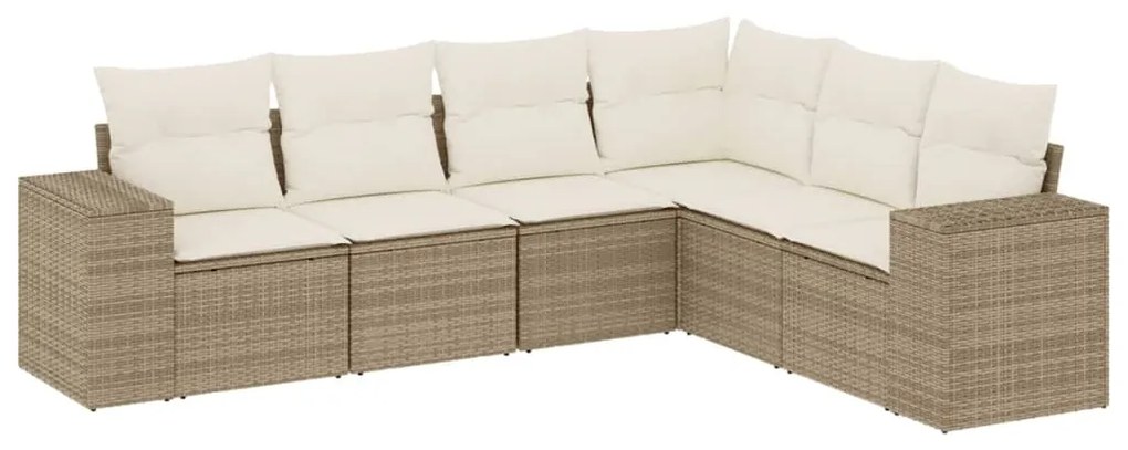 Set Divano da Giardino 6 pz con Cuscini Beige in Polyrattan