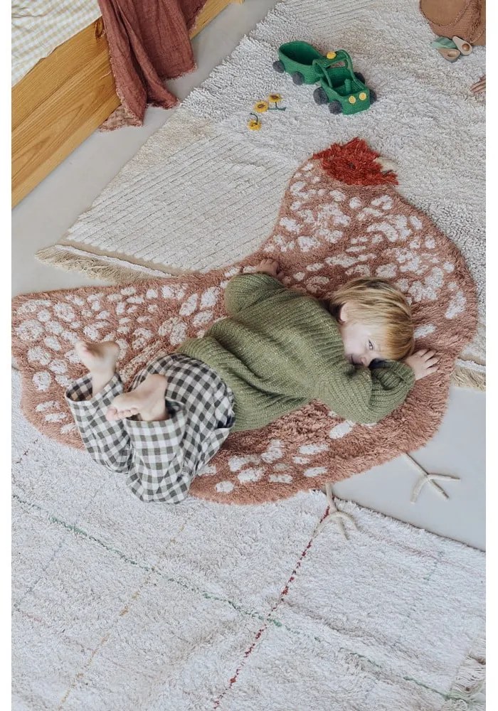 Tappeto marrone lavabile in cotone tessuto a mano 110x100 cm Chicken - Lorena Canals