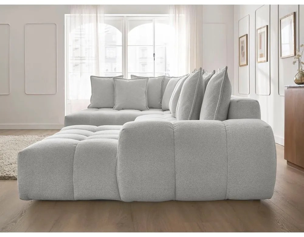 Divano angolare grigio chiaro allungabile e con contenitore (penisola a sinistra/a U) con rivestimento in ciniglia Everest – Bobochic Paris