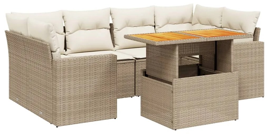 Set divani da giardino 7 pz con cuscini beige in polyrattan