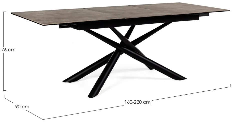 Tavolo SEYFERT in ceramica marrone e gambe in acciaio nero, allungabile 160 x 90 cm &#8211; 220 x 90 cm