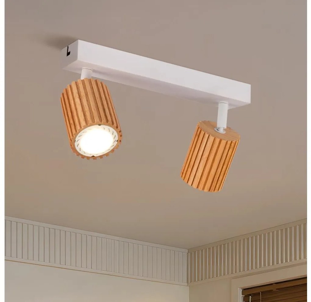 Brilagi - Faretto MODERN WOOD 2xGU10/8W/230V legno di caucciù/bianco