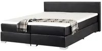 Letto Boxspring in Ecopelle Nera con Materasso a Molle 180 x 200 cm