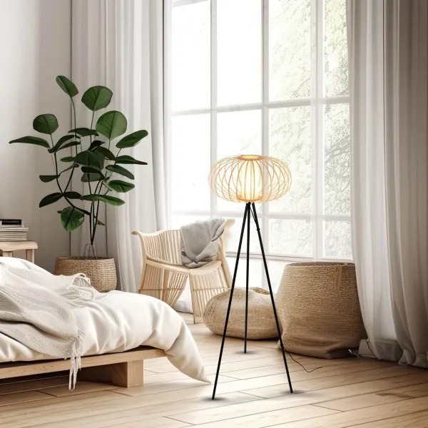 Briloner 1759011 - Lampada da terra 1xE27/10W/230V bambù/nera