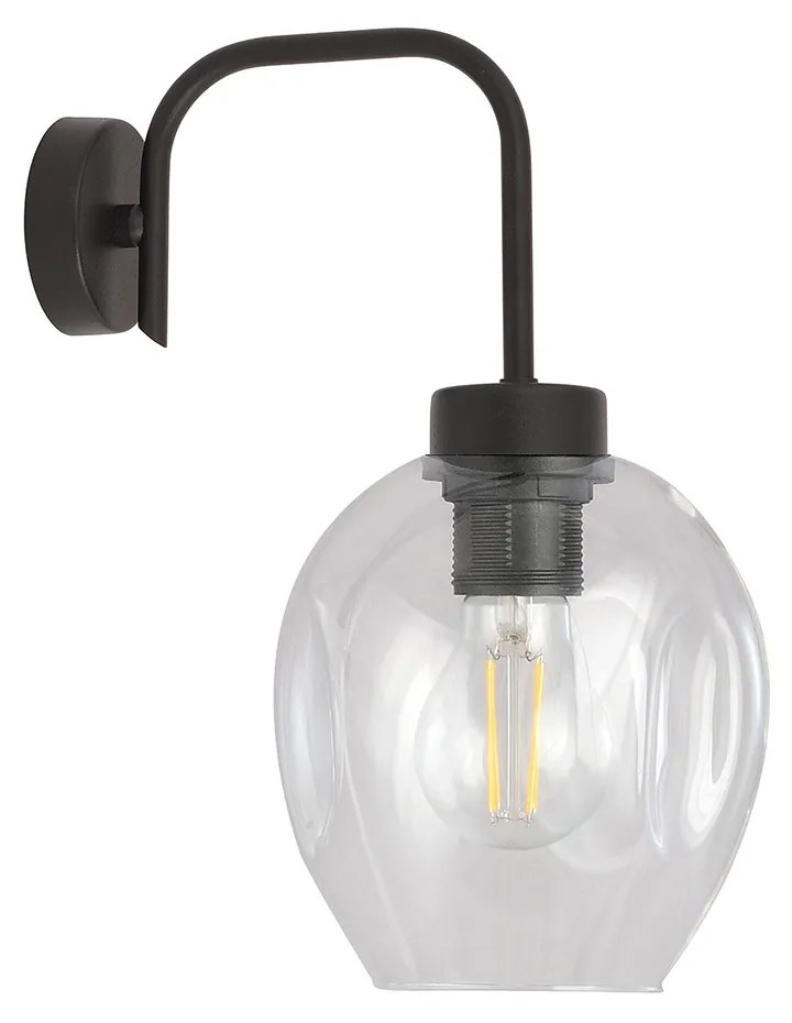 Applique Moderna 1 Luce Auriga In Accaio Nero E Vetro Trasparente