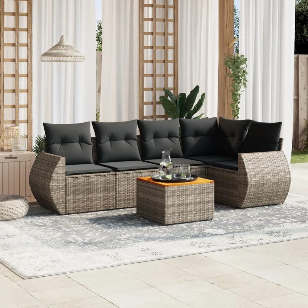 Set divano da giardino 6 pz con cuscini grigio in polyrattan