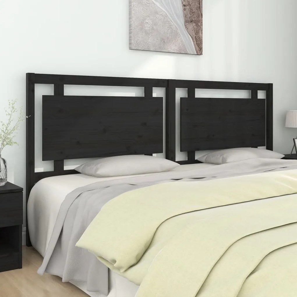 Testiera Per Letto Nera 205,5x4x100cm İn Legno Massello Di Pino /