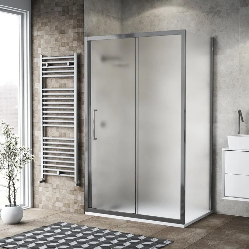 Box doccia con ingresso frontale scorrevole L 130 x H 195 cm, in vetro smerigliato SP. 6 mm, profilo argento cromato Record