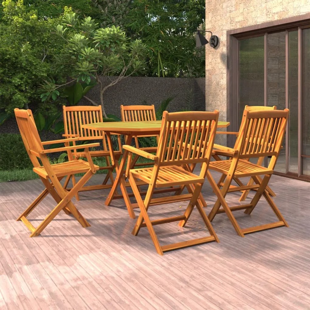 Set Da Pranzo Per Giardino 7 Pz İn Legno Massello Di Acacia /