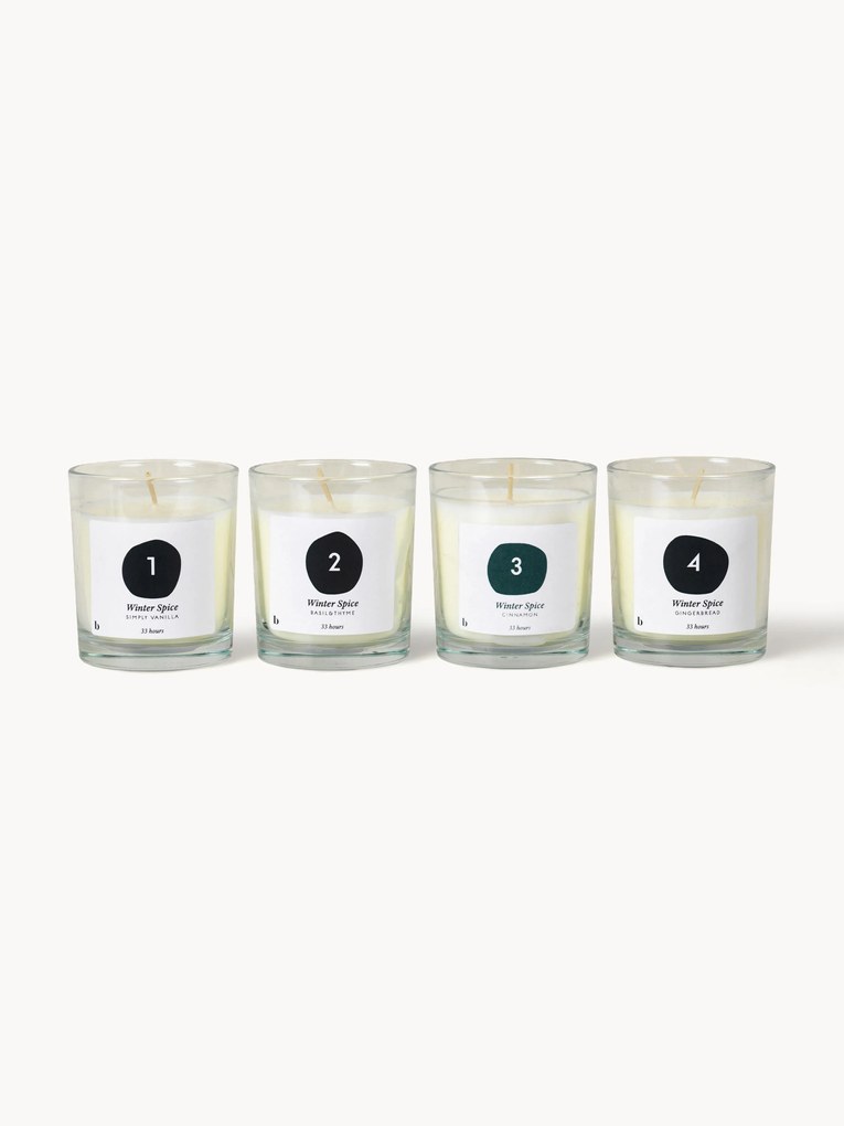 Set di 4 candele dell'Avvento profumate Lilu (vaniglia, basilico, timo, cannella, pan di zenzero)