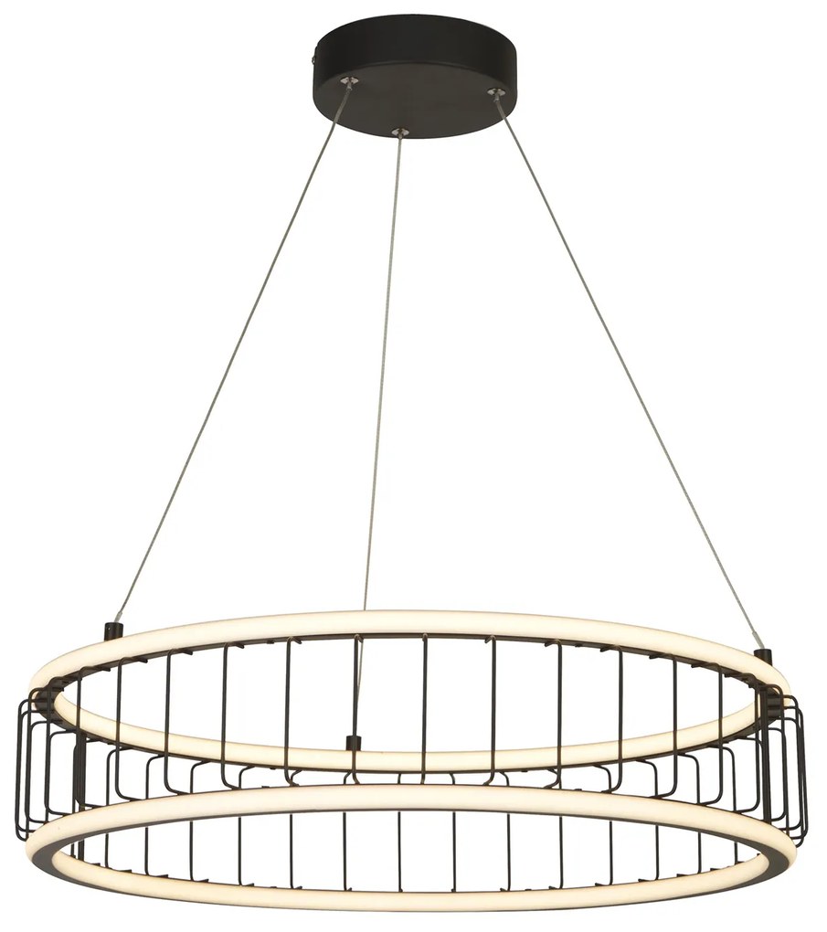 Lampadario Contemporaneo Circolo Acciaio Nero Alluminio Bianco Led 46,4W 3000K