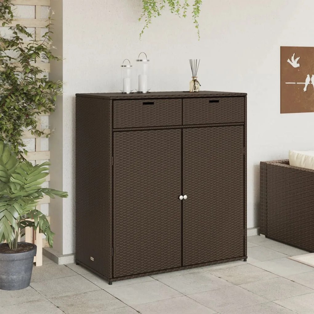 Armadietto portaoggetti giardino marrone 105x55x113 polyrattan