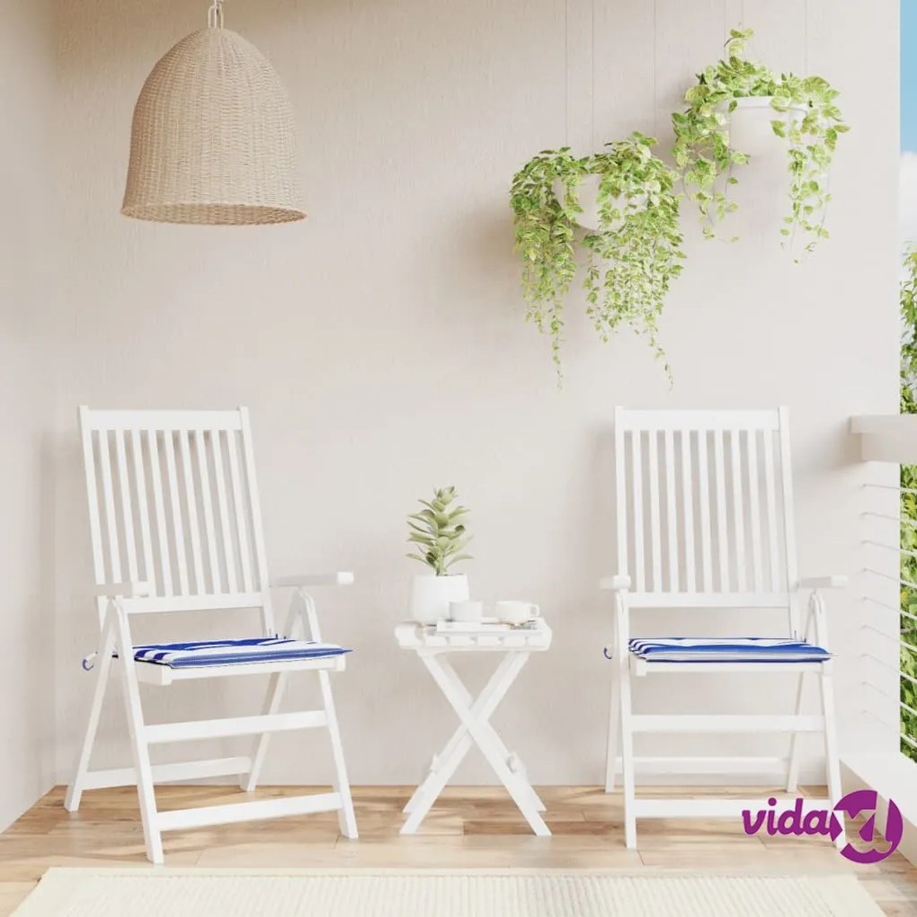 vidaXL Cuscini per Sedia 2 pz Strisce Bianche e Blu 40x40x3 cm Tessuto