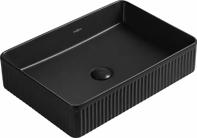 Mexen Grovo lavello da appoggio scanalato 50 x 34 cm, nero opaco - 22305085