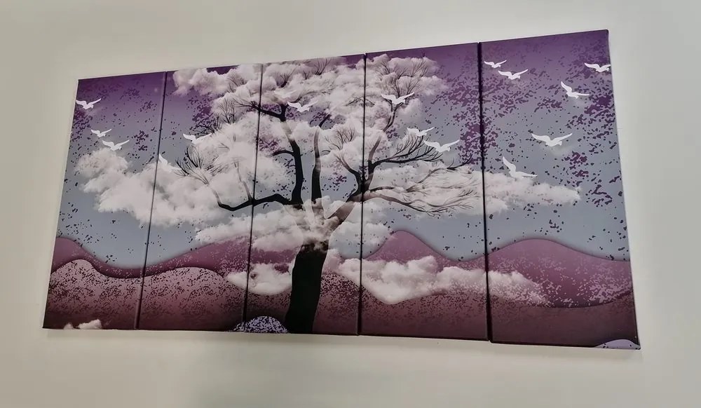Quadri 5 pezzi – Albero inondato di nuvole