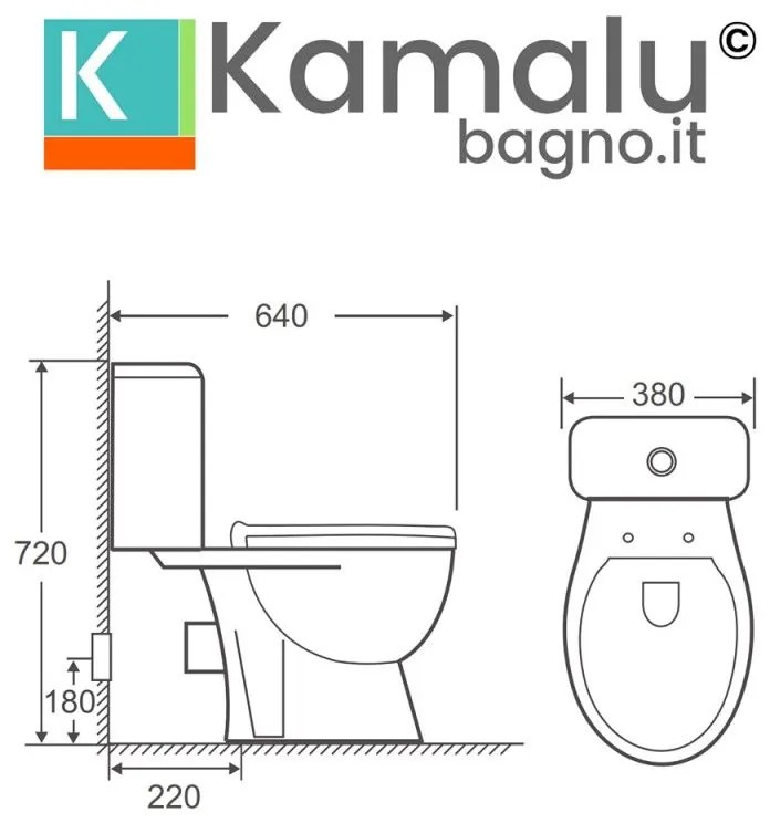 Kamalu - wc monoblocco senza brida e scarico a muro | claire-10