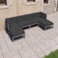 Set Divani da Giardino 6 pz Grigio Cuscini Massello di Pino 3077116