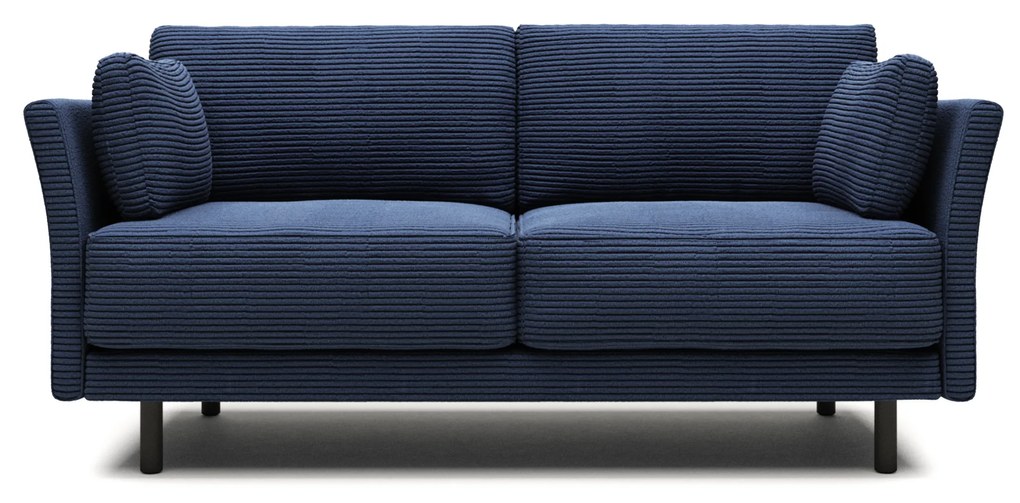 Kave Home - Divano 2 posti Gilma in velluto a coste blu spesso e gambe in finitura nera, 170 cm FR