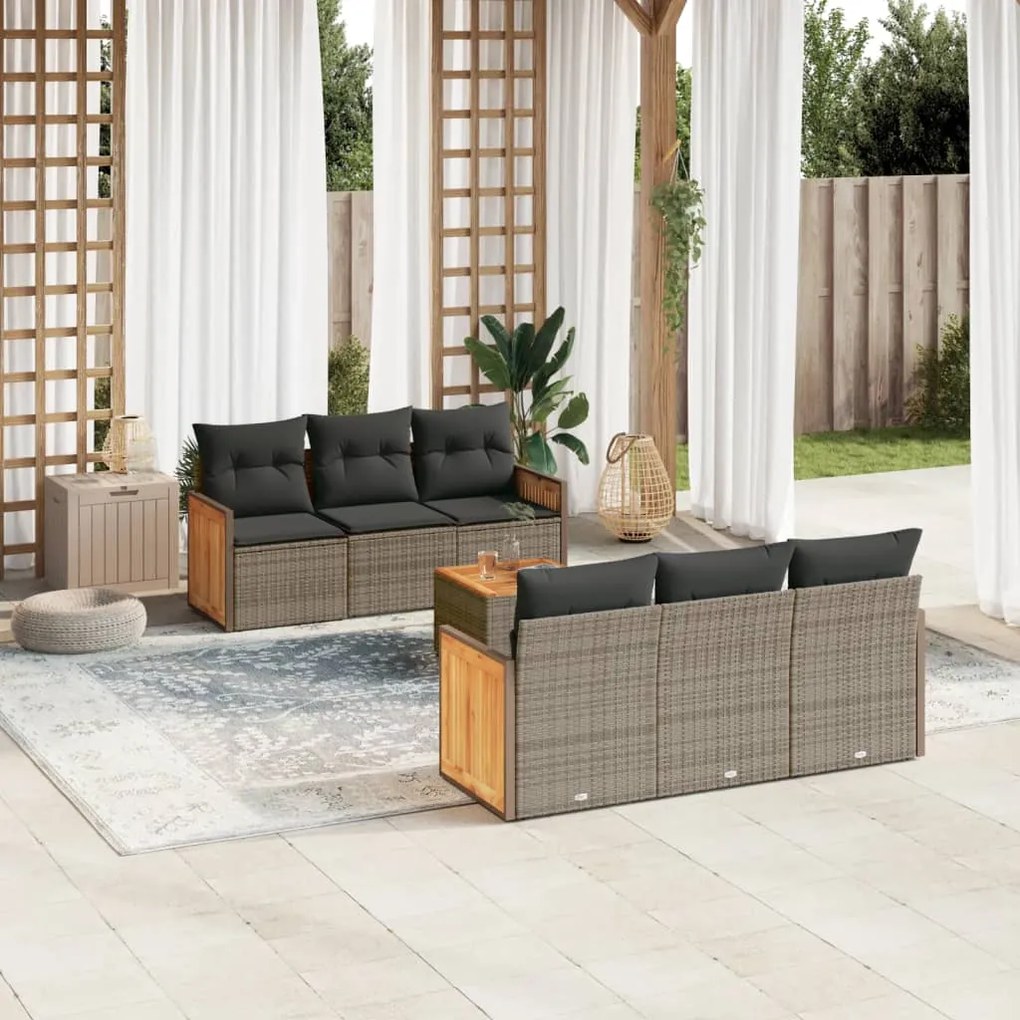 Set divani da giardino 7 pz con cuscini grigio in polyrattan