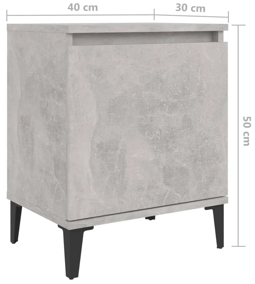 Comodini con Gambe in Metallo 2pz Grigio Cemento 40x30x50 cm