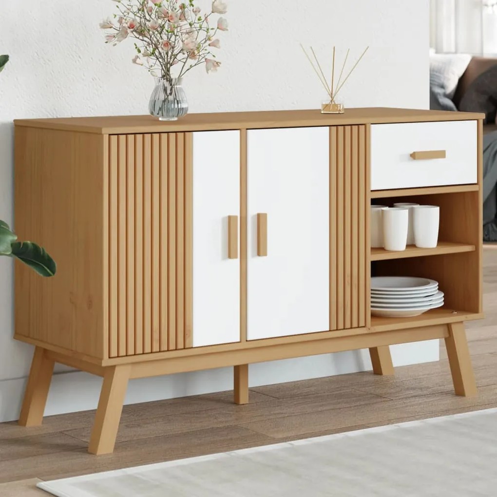 Credenza Olden Bianca E Marrone 114x43x73,5 Cm Massello Di Pino /