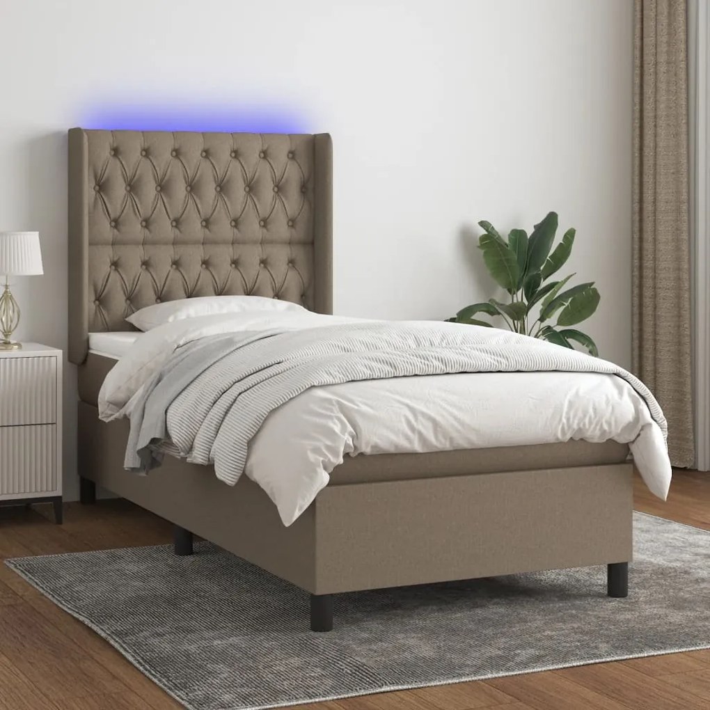 Letto a Molle con Materasso e LED Tortora 80x200 cm in Tessuto