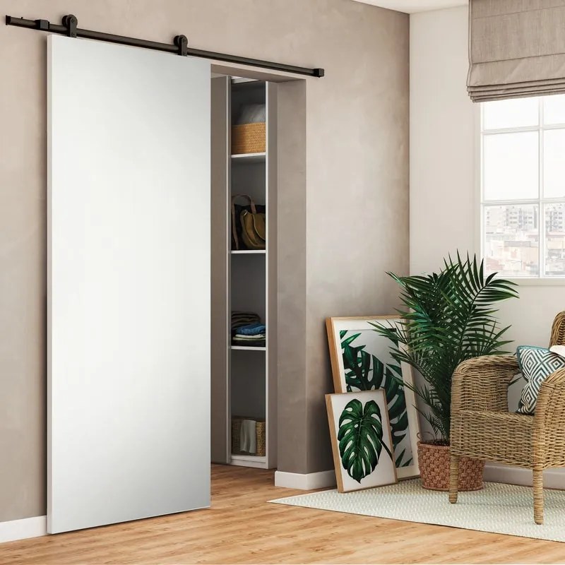 Porta scorrevole reversibile Oxford bianco in mdf bianco, L 93 x H 212 cm, con binario Loft nero