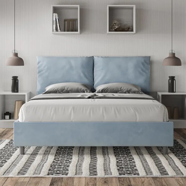 Letto contenitore da 160x200 in microfibra azzurro Antea